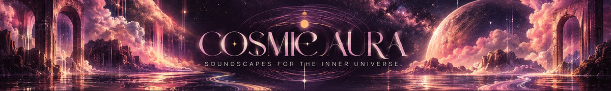Cosmic Aura: soundscapes for the inner universe, over a glowing cosmic landscape